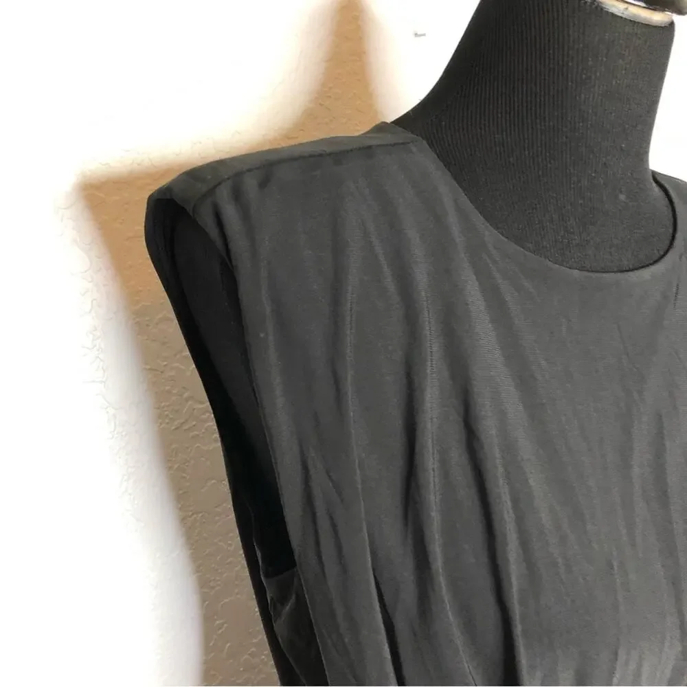 WHBM black draped front grommet cap sleeve midi dress size Medium NWT classic